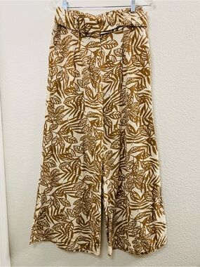 House of Harlow 1960 Tan Brown Leaf Wide Leg Belted Casual Pants | Size 4